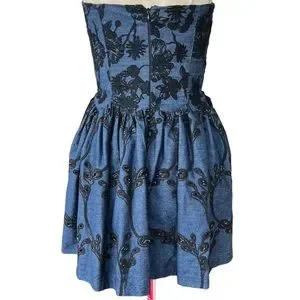 Anna Sui | Dresses | Denim Floral Embroidered Anna Sui Sweetheart Neck  Strapless Mini Dress Size 4 | Poshmark